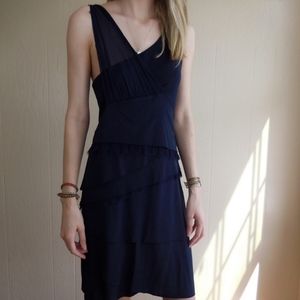 Alice + Olivia Navy Blue Tiered Silk Accent Shower Holiday New Year Party Dress